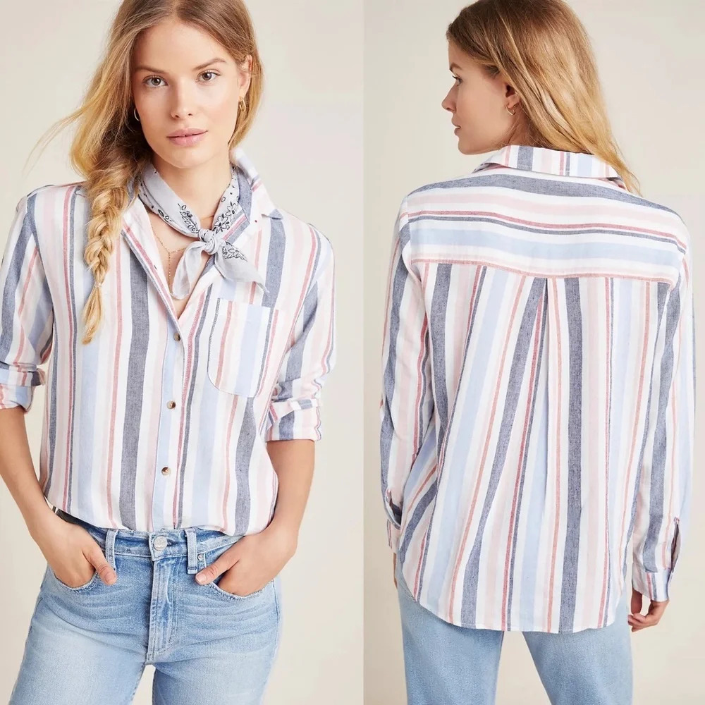 Anthropologie Maeve Chatham Striped Button Down Top XS